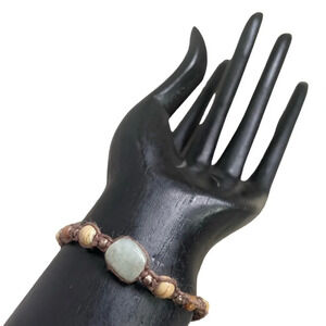 NWT Handmade Macraméd Brown Hemp Bracelet w/jadeite turtle shell & glass beads